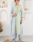 Blue Pintucked Yoke Kurta