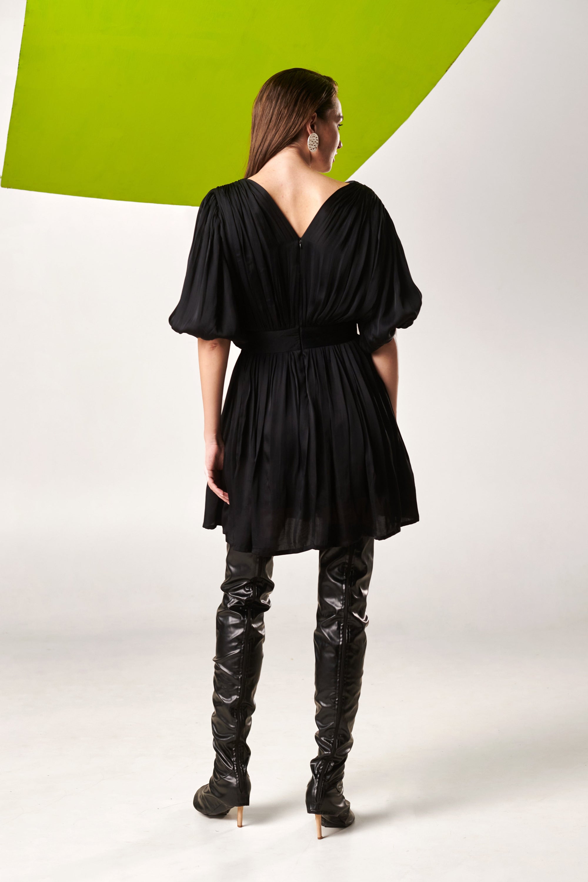 Black Raven Pleated Short Dress