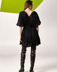 Black Raven Pleated Short Dress