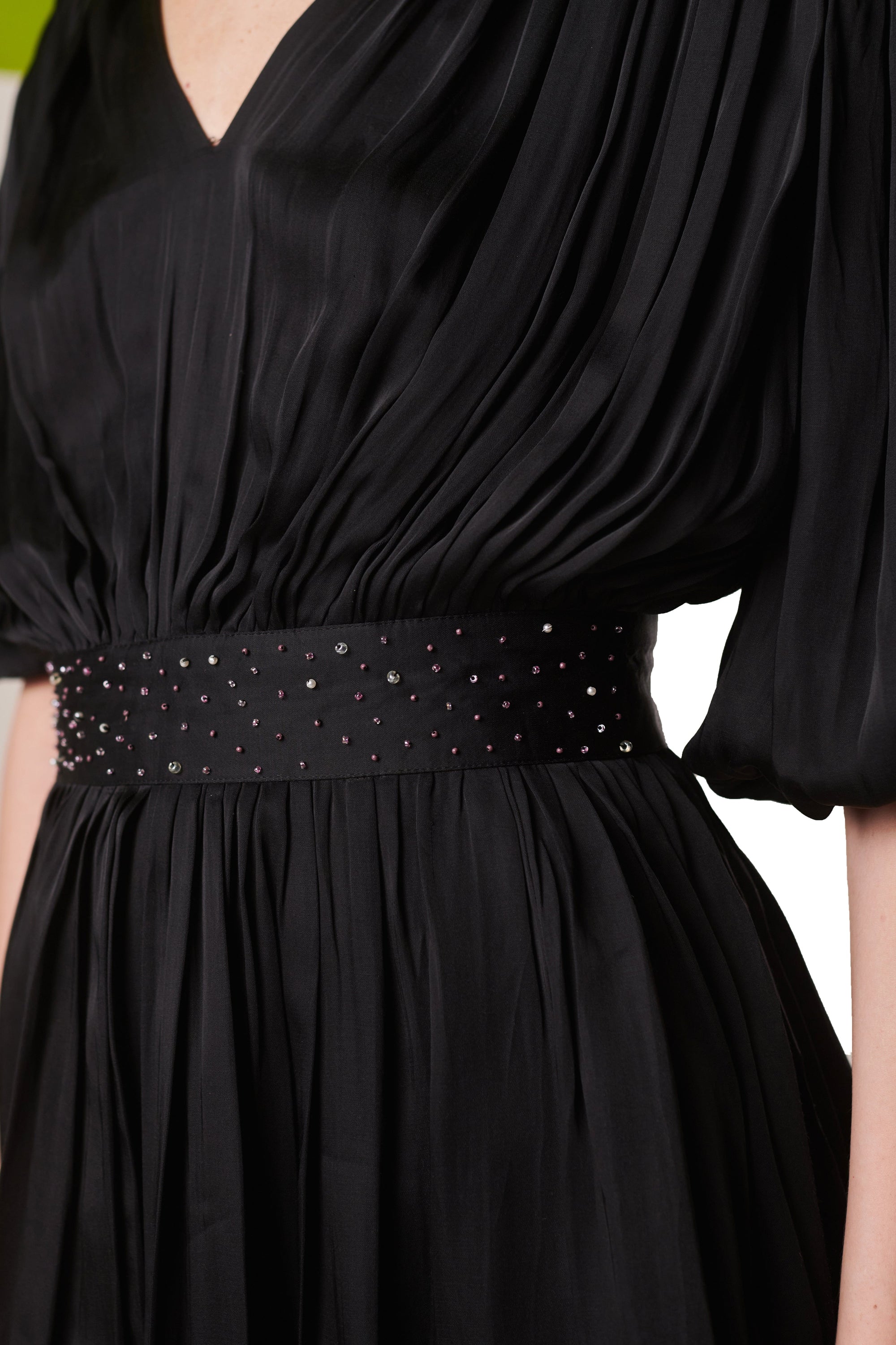 Black Raven Pleated Short Dress