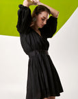 Black Raven Pleated Short Dress