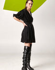 Black Raven Pleated Short Dress