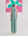 Green Pink Leaf Sleeveless Co-ord Set