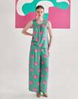 Green Pink Leaf Sleeveless Co-ord Set