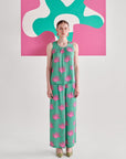 Green Pink Leaf Sleeveless Co-ord Set