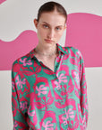 Pink Green Floral Batwing Shirt