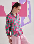 Pink Green Floral Batwing Shirt