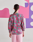 Pink Green Floral Batwing Shirt