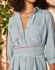 Blue Linen Color Pop Short Dress
