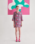 Pink Green Floral Short Dress