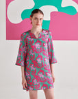 Pink Green Floral Short Dress