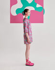 Pink Green Floral Short Dress