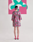 Pink Green Floral Short Dress