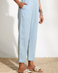 Blue Linen pull-on trousers