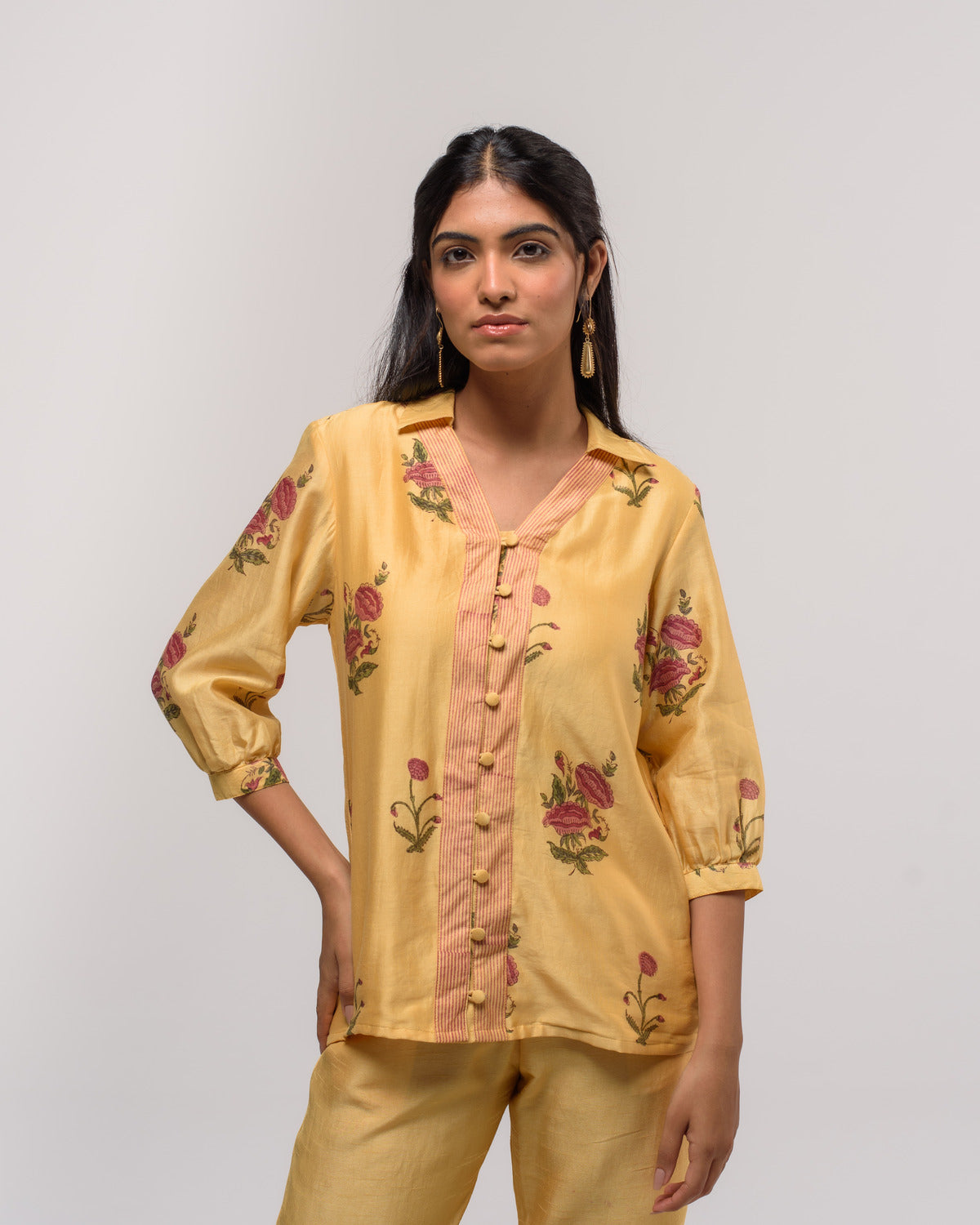 Yellow Chanderi Boota Co-ord Set