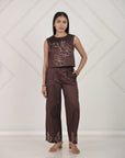 Brown Sleeveless Embroidery Co-ord Set