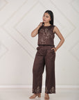 Brown Sleeveless Embroidery Co-ord Set