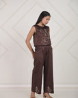 Brown Sleeveless Embroidery Co-ord Set