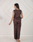 Brown Sleeveless Embroidery Co-ord Set