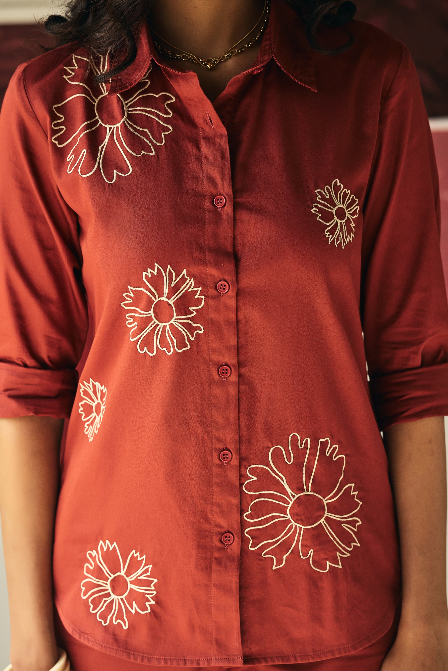 Red Daisy Embroidery Co-ord Set