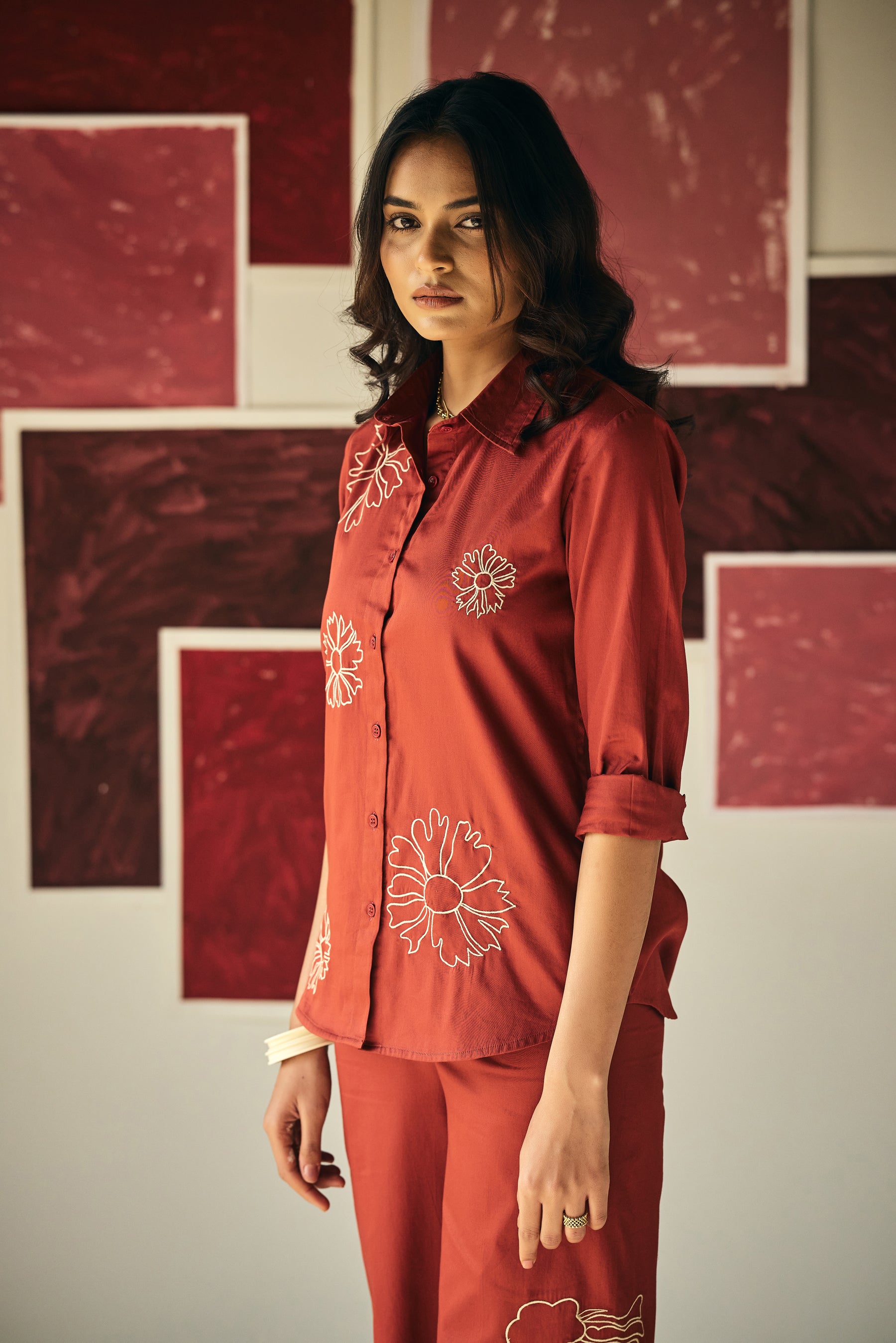 Red Daisy Embroidery Co-ord Set