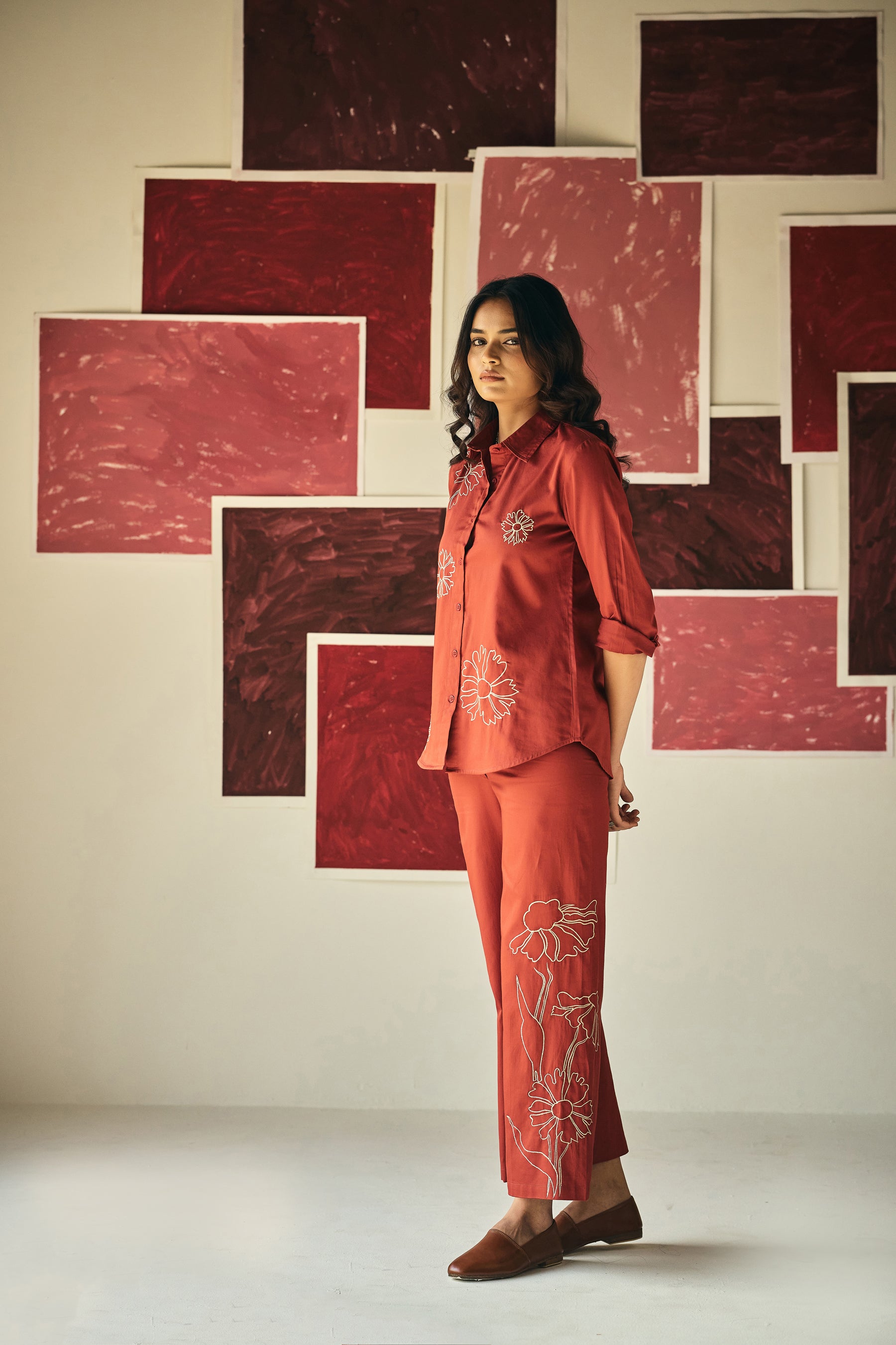 Red Daisy Embroidery Co-ord Set