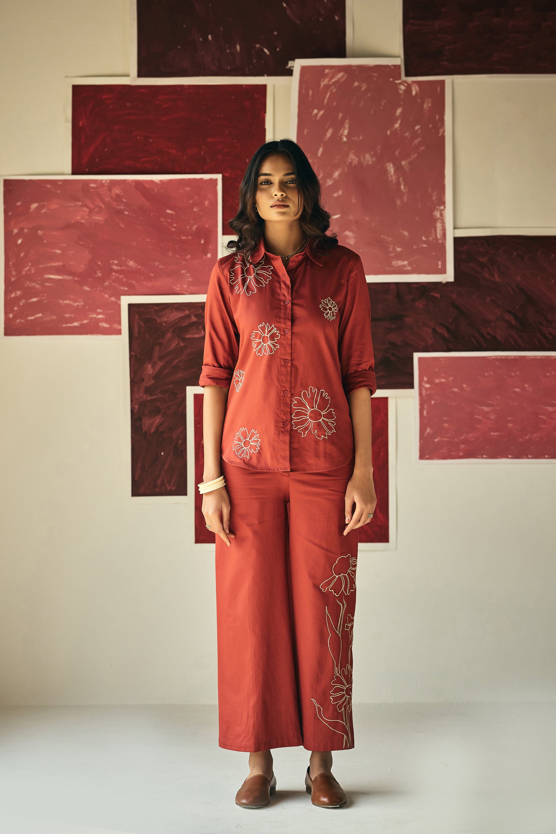 Red Daisy Embroidery Co-ord Set