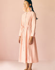Peach Stripes Poplin Midi Dress
