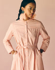 Peach Stripes Poplin Midi Dress