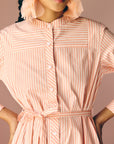 Peach Stripes Poplin Midi Dress