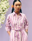 Purple Stripes Poplin Shirt Dress