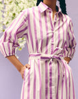 Purple Stripes Poplin Shirt Dress