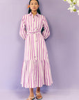 Purple Stripes Poplin Shirt Dress