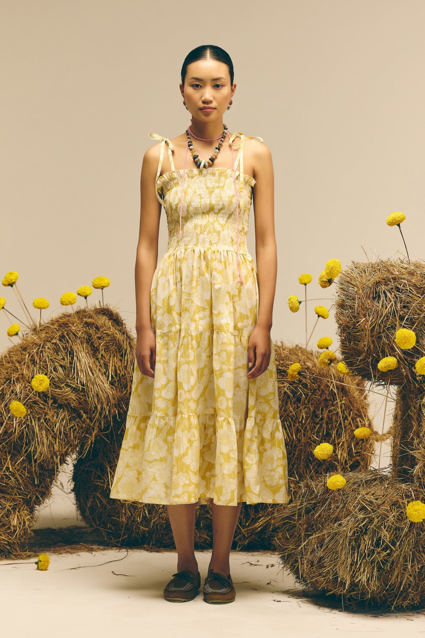 Yellow Smocked Long Dress