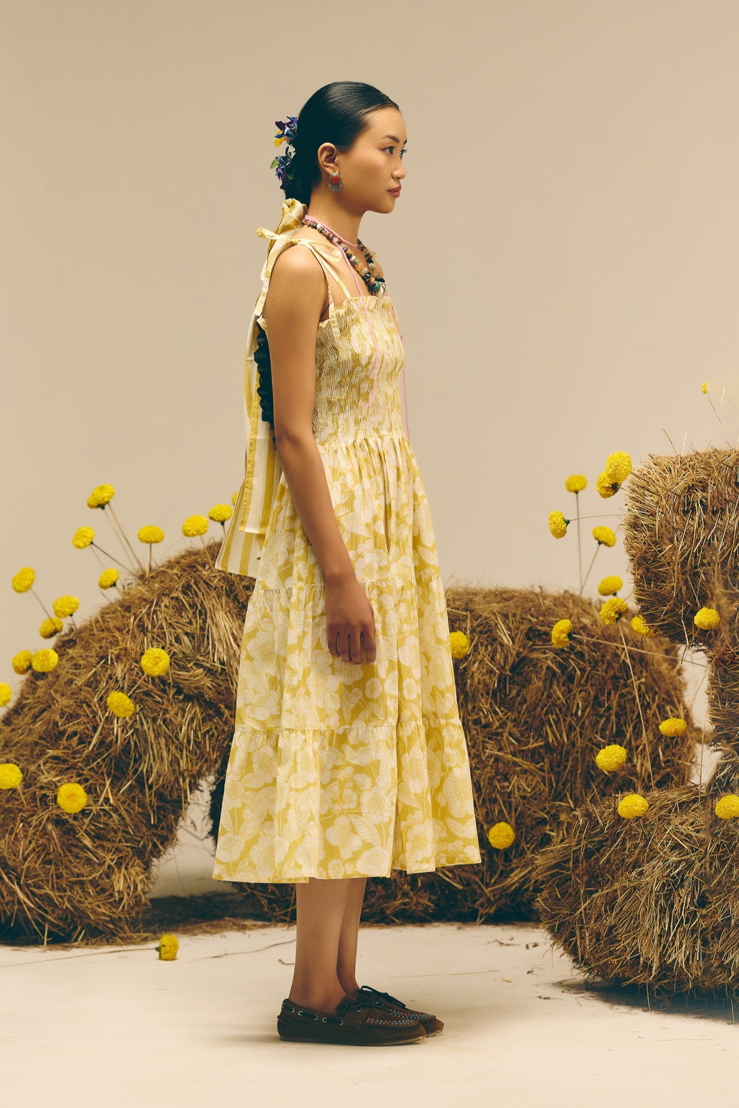 Yellow Smocked Long Dress