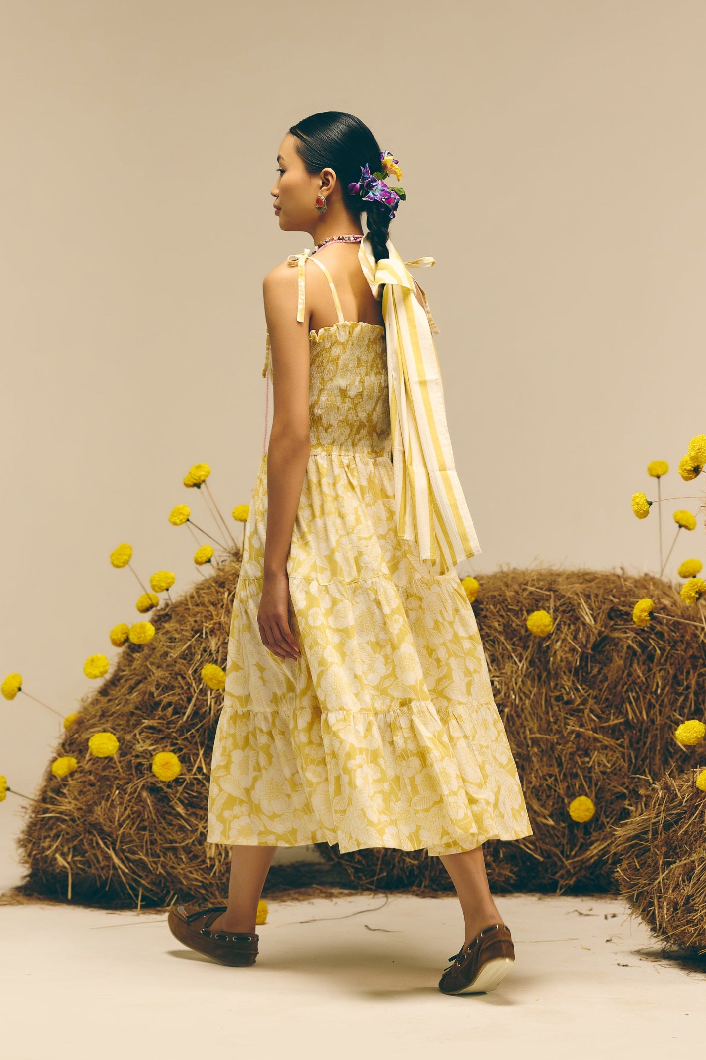 Yellow Smocked Long Dress