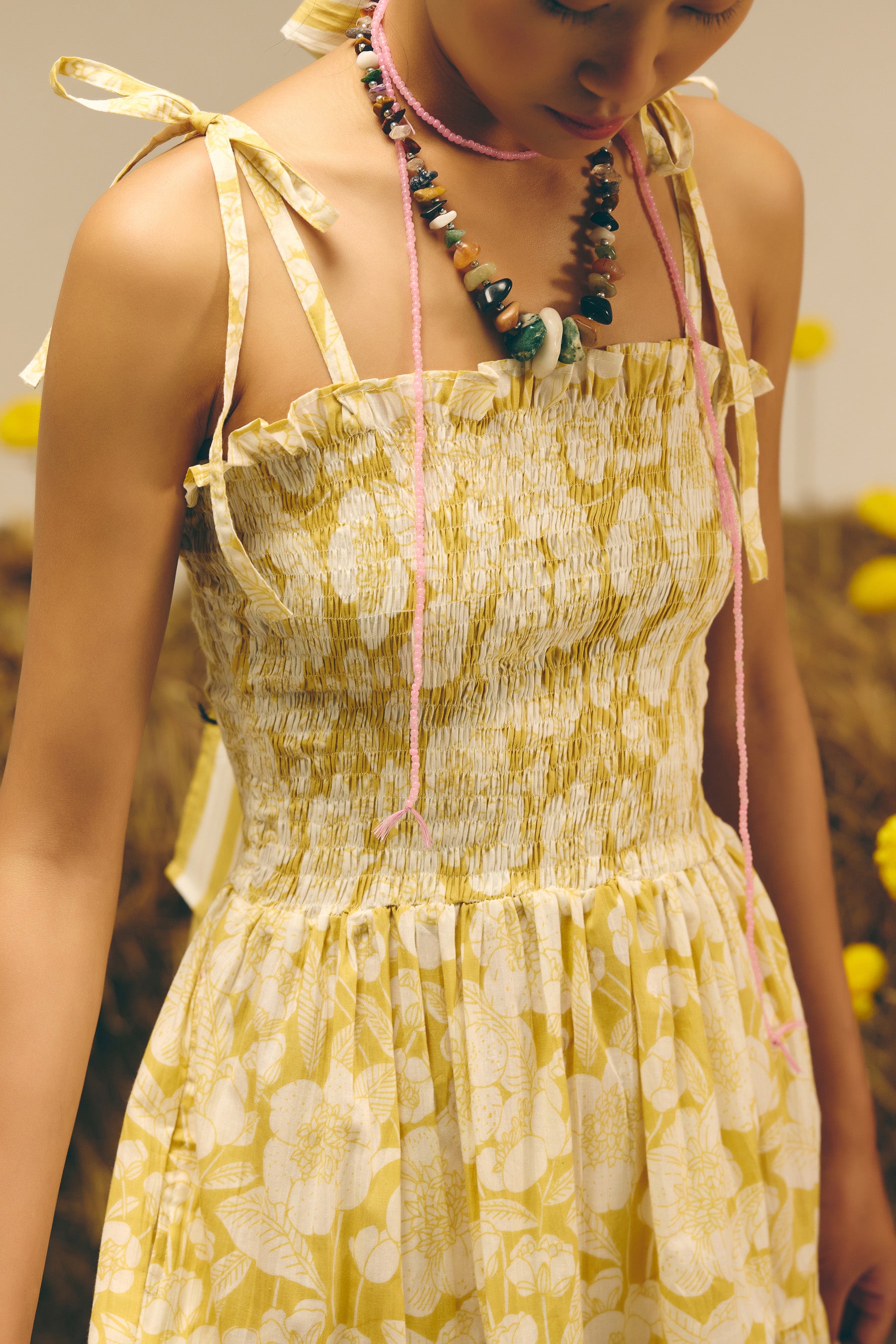 Yellow Smocked Long Dress