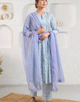 Blue Gathered Suit Set