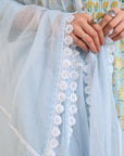 Blue Pintucked Yoke Suit Set
