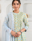 Blue Pintucked Yoke Suit Set