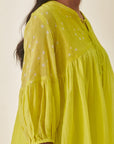 Lime Green Bandhani Gathered Co-ord Set