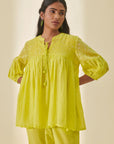 Lime Green Bandhani Gathered Co-ord Set