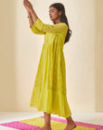 Lime Green Bandhani Midi Dress