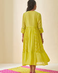 Lime Green Bandhani Midi Dress