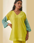 Lime Green Bandhani Color Block Shirt