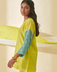 Lime Green Bandhani Color Block Shirt