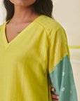 Lime Green Bandhani Color Block Shirt