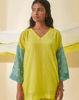 Lime Green Bandhani Color Block Shirt