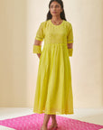 Lime Green Bandhani Frill Dress
