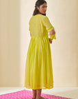 Lime Green Bandhani Frill Dress